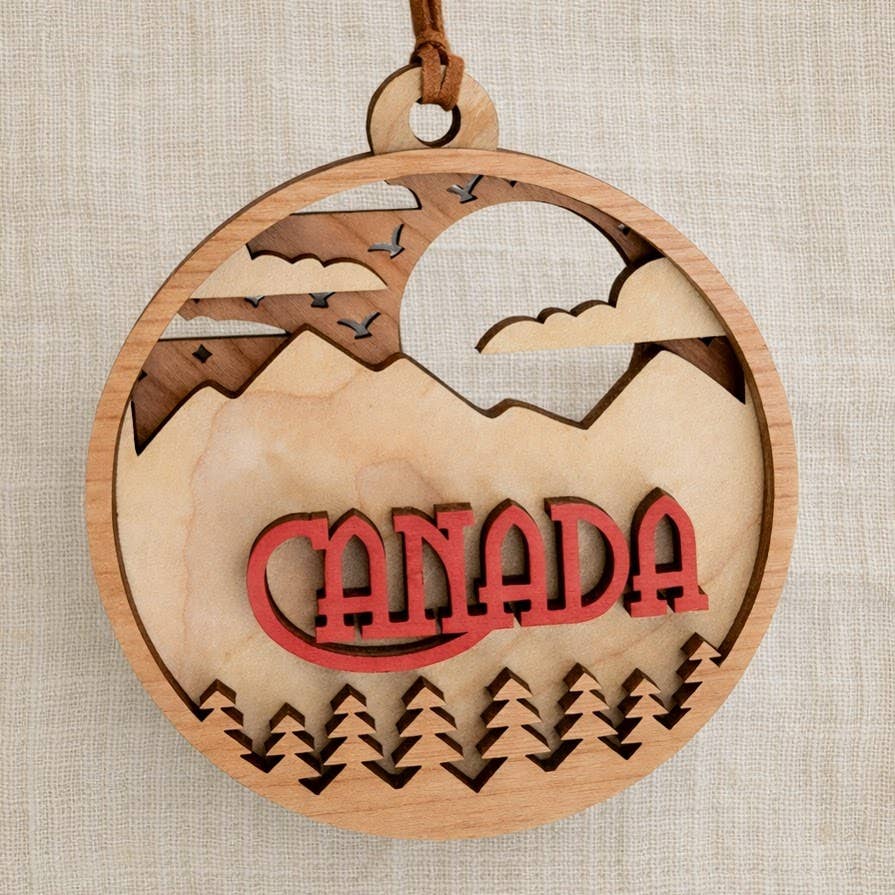 Canada 3D Wood Ornament -  Layered Souvenir Mountains Christmas