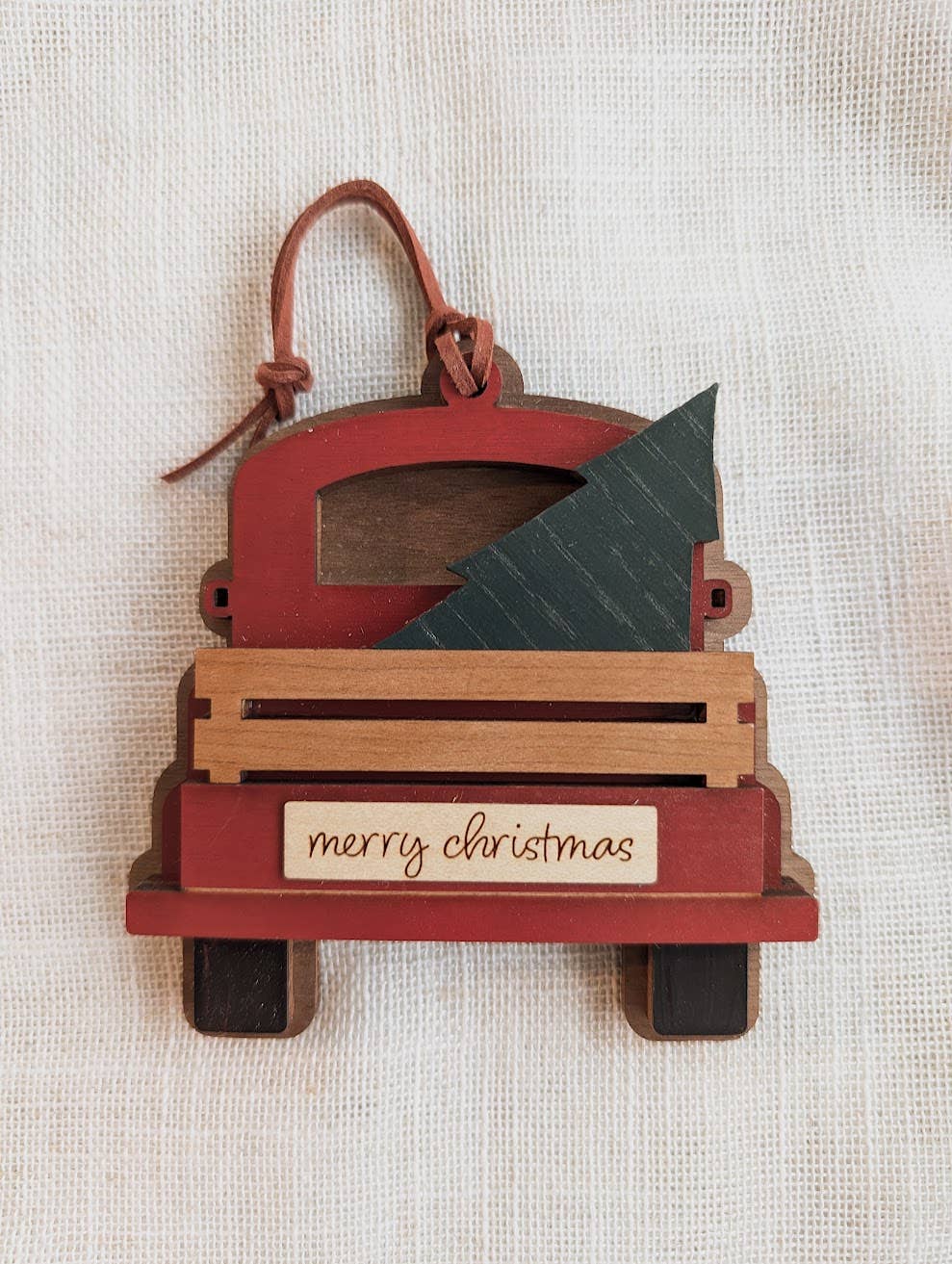 Antique Christmas Tree Truck Ornament - Personalized with Name, Made in Canada, Handmade Wood