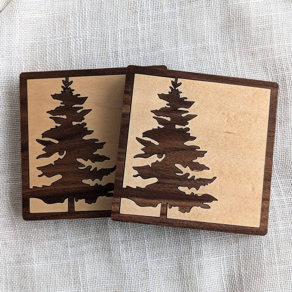Pine Tree Inlay Wood Coaster - Made in Canada Souvenir