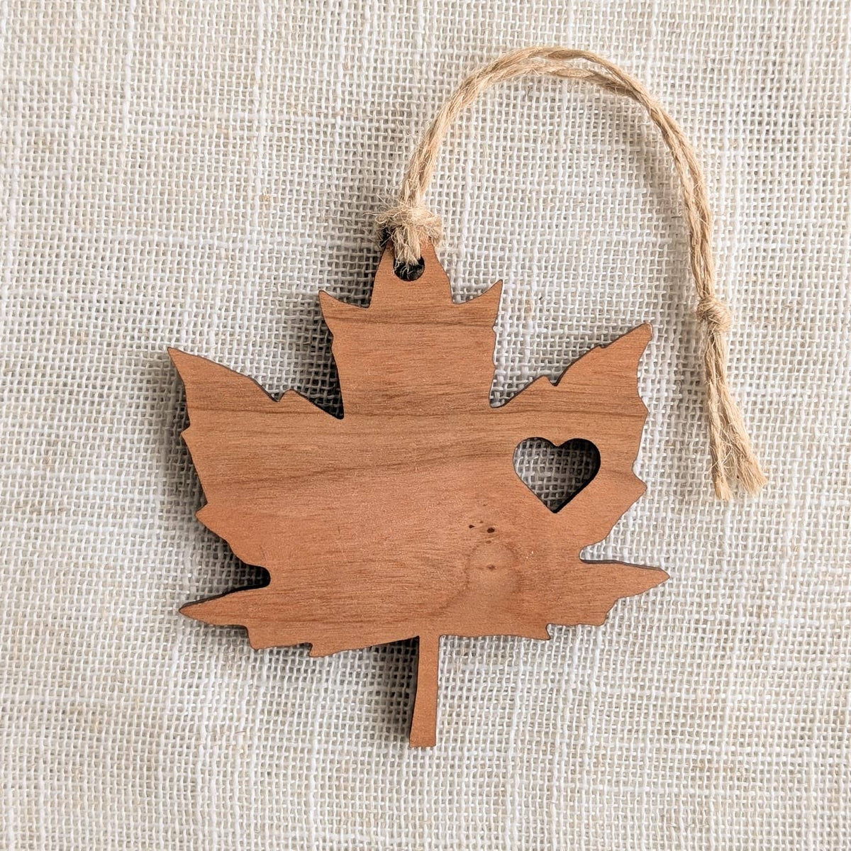 Maple Leaf Heart Canada Wood Ornament - Made in Canada