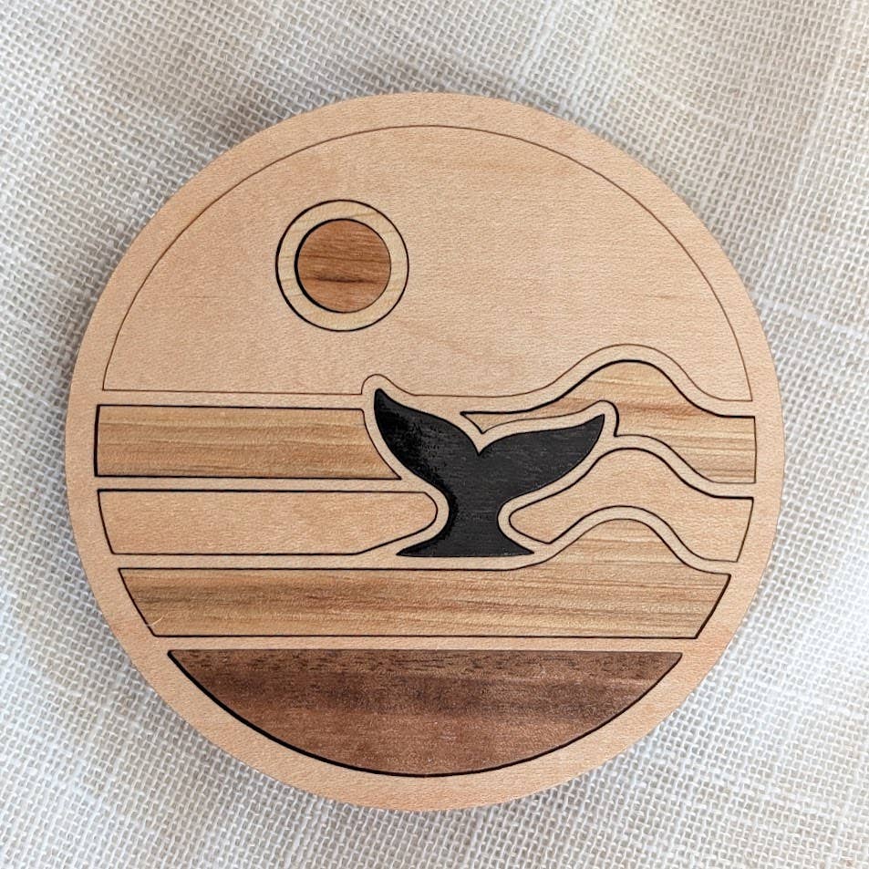 Ocean Whale Tail Coaster - Wood Inlay - Made in Canada