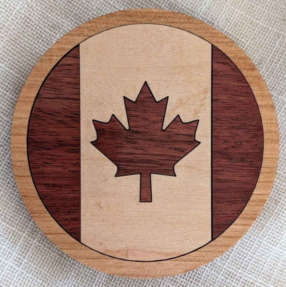 Canada Flag Maple Leaf Coaster - Wood Inlay