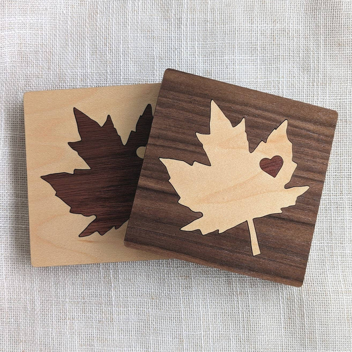 Maple Leaf Wood Inlay Coaster - Made in Canada