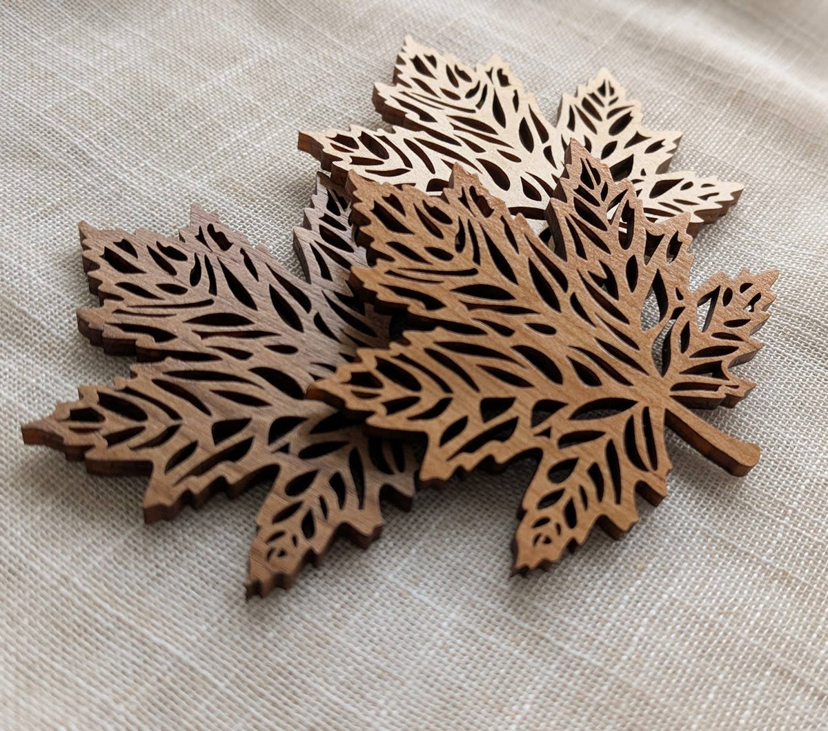 Signature Maple Leaf Coaster Set of 4 Walnut, Maple, Cherry